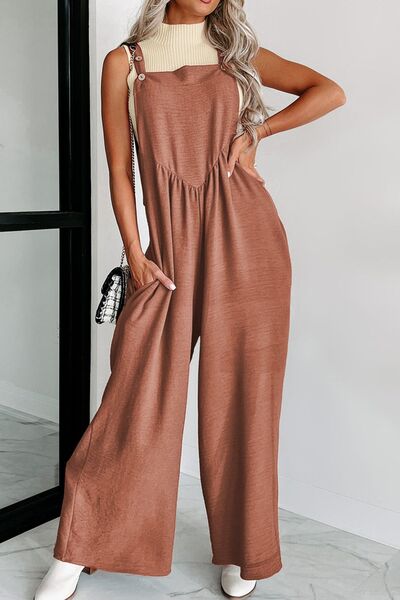 Waffle-knit Wide Leg Overall with Pockets  Southern Soul Collectives