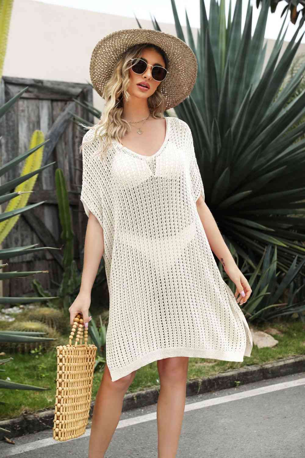 Openwork Knit Side Slit Swim Cover-Up Dress in Multiple Colors  Southern Soul Collectives