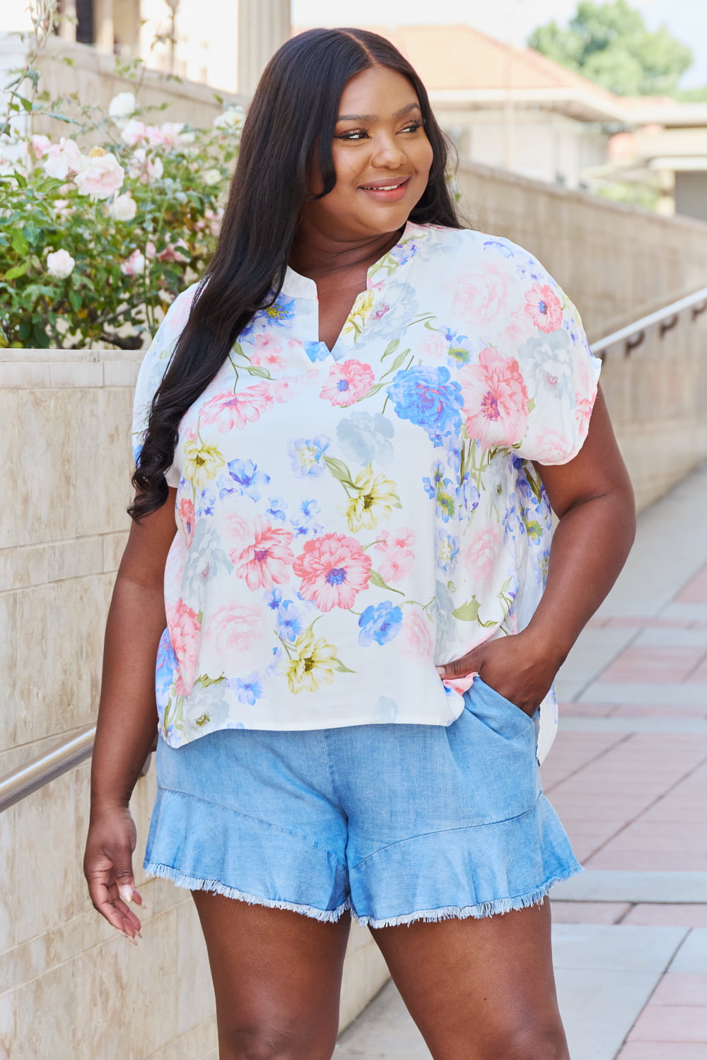 White Birch One And Only Full Size Short Sleve Floral Print Top  Southern Soul Collectives 