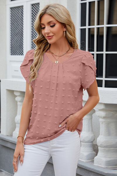 Swiss Dot Round Neck Flutter Short Sleeve Top in Multiple Colors  Southern Soul Collectives