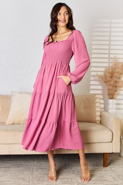 Ruffle Trim Smocked Tiered Maxi Dress in Rose Pink  Southern Soul Collectives