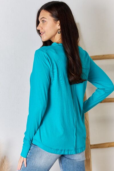 Exposed Seam Thumbhole Long Sleeve Top in Light Teal  Southern Soul Collectives