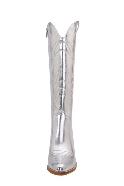 Metallic Knee High Cowboy Boots in Silver - Southern Soul Collectives