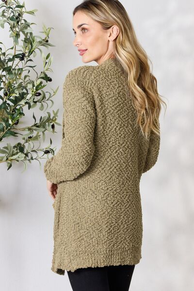 Zenana Falling For You Full Size Open Front Popcorn Cardigan  Southern Soul Collectives