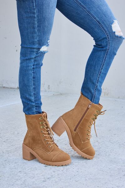 Forever Link Lace-Up Zipper Detail Block Heel Boots  Southern Soul Collectives