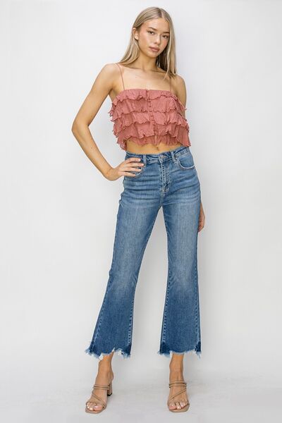 RISEN High Waist Raw Hem Flare Jeans  Southern Soul Collectives