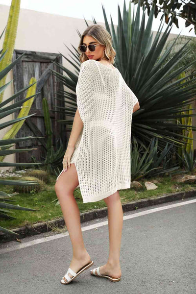 Openwork Knit Side Slit Swim Cover-Up Dress in Multiple Colors  Southern Soul Collectives