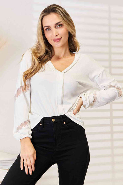 Double Take V-Neck Dropped Shoulder Blouse  Southern Soul Collectives 