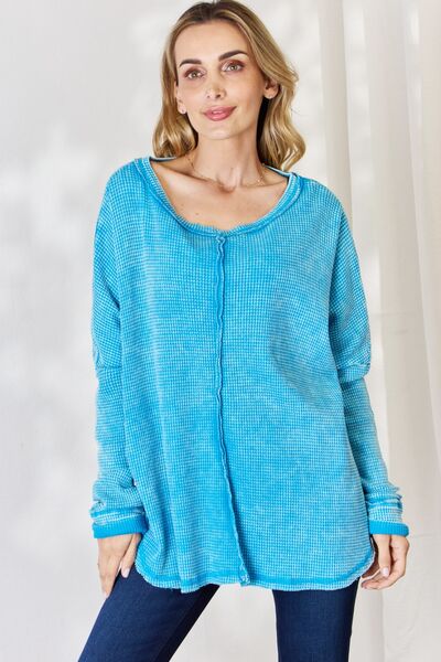 Zenana Oversized Waffle Long Sleeve Top  Southern Soul Collectives