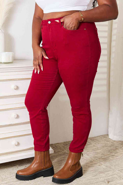 Judy Blue High Waist Tummy Control Skinny Jeans in Red - Southern Soul Collectives