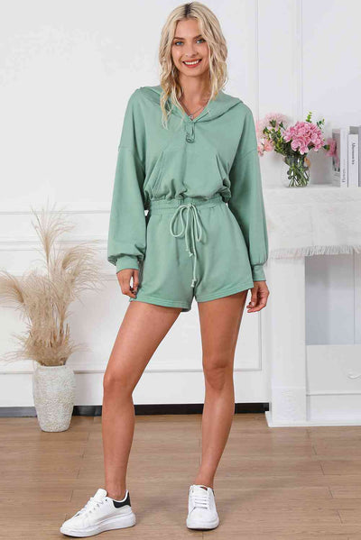 Drawstring Waist Hooded Romper with Pockets  Southern Soul Collectives