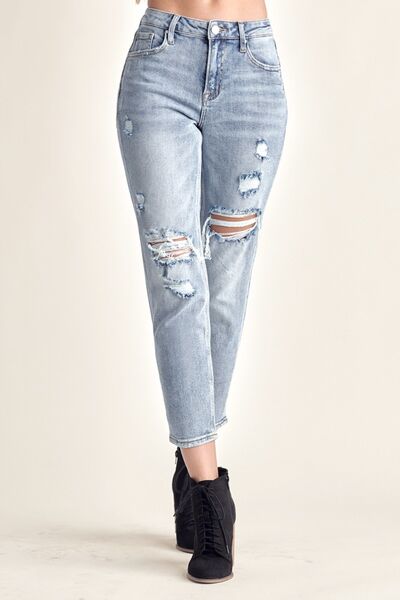 RISEN Distressed Slim Cropped Jeans  Southern Soul Collectives