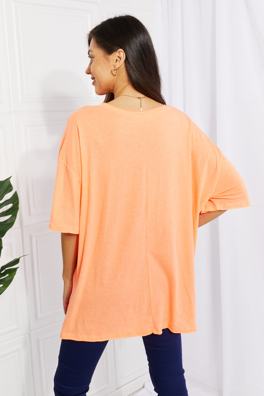 Zenana Neon Lights Raw Edge Pocket Tee in Coral  Southern Soul Collectives 