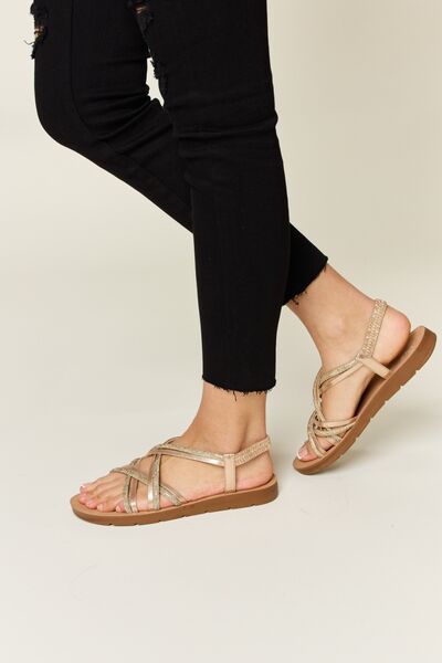 Rhinestone Crisscross Flat Sandals in Gold  Southern Soul Collectives