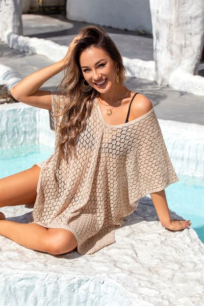 Openwork Slit Scoop Neck Cover Up in Multiple Colors  Southern Soul Collectives