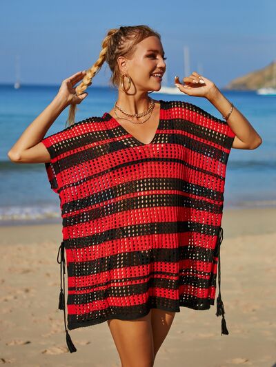 Tassel Openwork Striped V-Neck Cover Up in Multiple Colors  Southern Soul Collectives