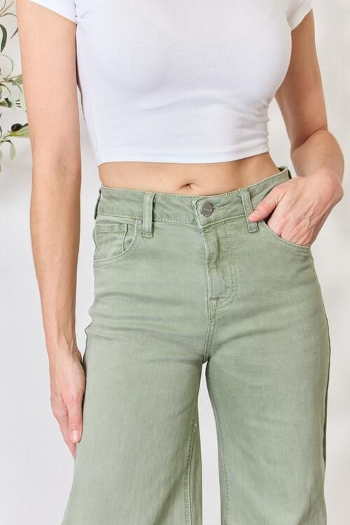 RISEN Raw Hem Wide-Leg Jeans in Winter Sage  Southern Soul Collectives