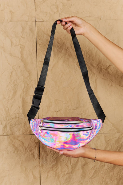 Fame Good Vibrations Holographic Double Zipper Fanny Pack in Hot Pink  Southern Soul Collectives 