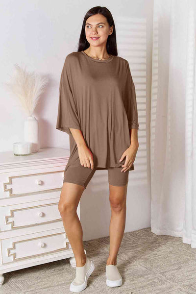 Basic Bae Full Size Soft Rayon Three-Quarter Sleeve Top and Shorts Set  Southern Soul Collectives