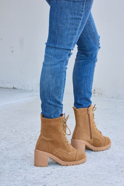 Forever Link Lace-Up Zipper Detail Block Heel Boots  Southern Soul Collectives