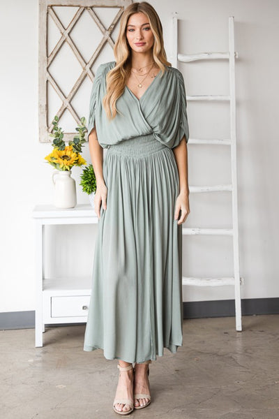 Napa Valley Gauze Surplice Midi Dress in Sage  Southern Soul Collectives 