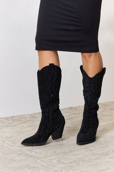 Black Rhinestone Knee High Cowboy Boots  Southern Soul Collectives