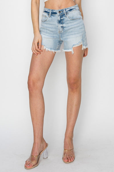 RISEN High Waist Frayed Detail Denim Shorts  Southern Soul Collectives