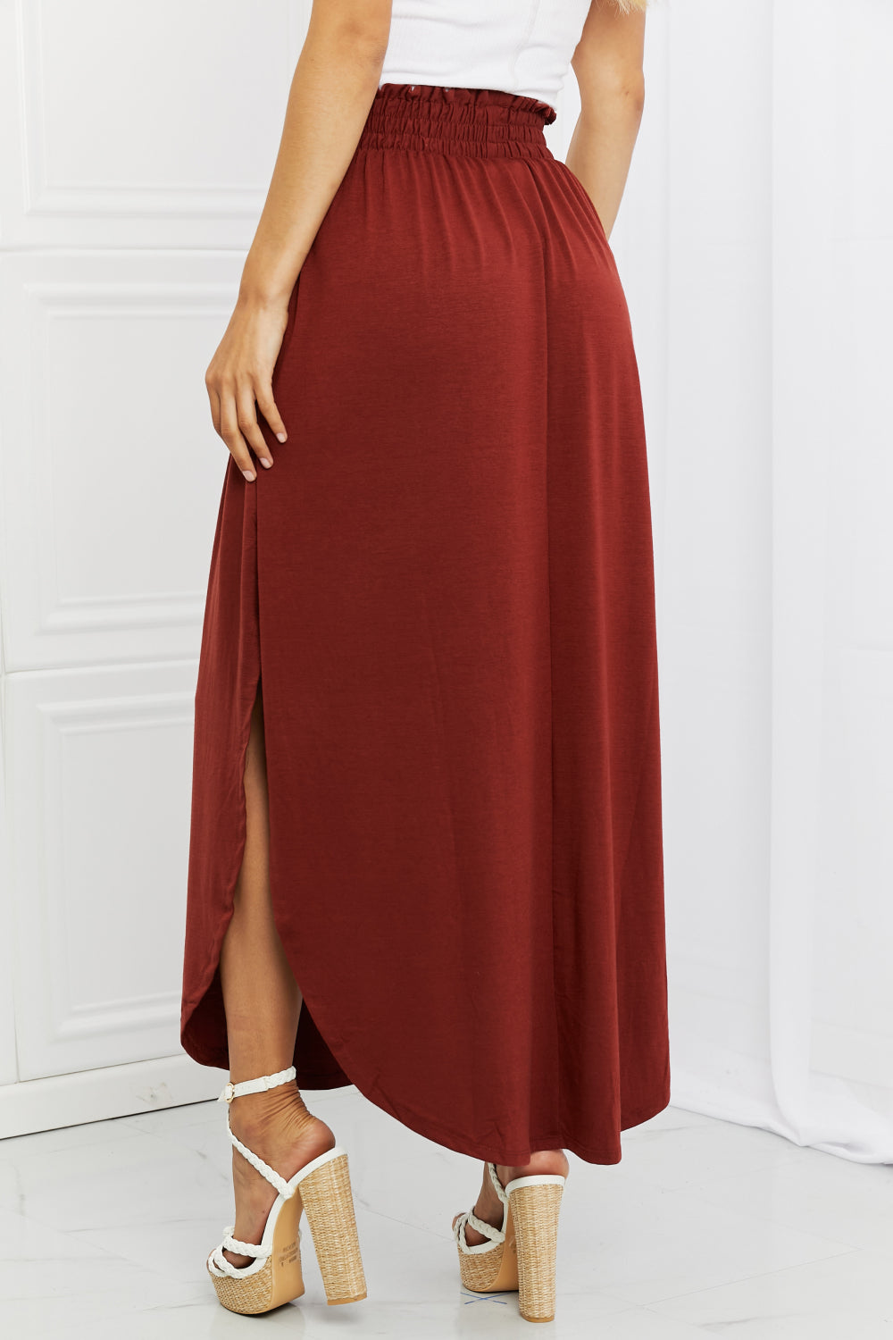 Zenana It's My Time Full Size Side Scoop Scrunch Skirt in Dark Rust  Southern Soul Collectives 