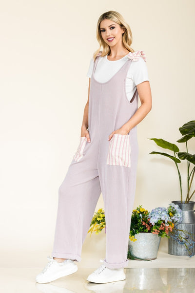 Celeste Full Size Stripe Contrast Pocket Rib Jumpsuit  Southern Soul Collectives