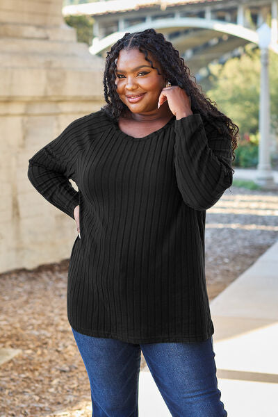 Basic Bae Full Size Ribbed Round Neck Long Sleeve Knit Top  Southern Soul Collectives