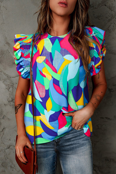 Printed Round Neck Butterfly Sleeve Top  Southern Soul Collectives 