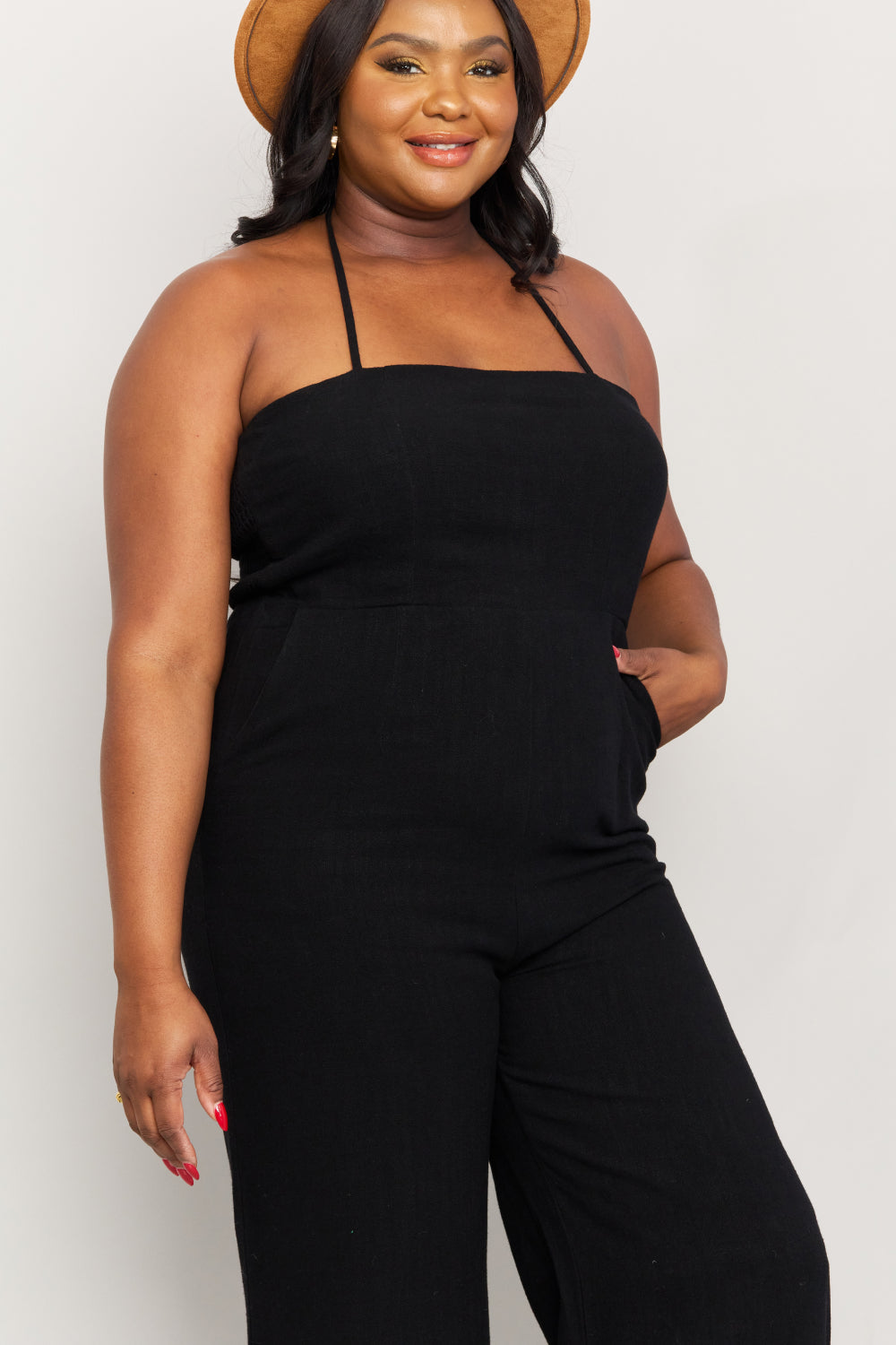 White Birch Halter Neck Wide Leg Jumpsuit with Pockets in Black  Southern Soul Collectives 