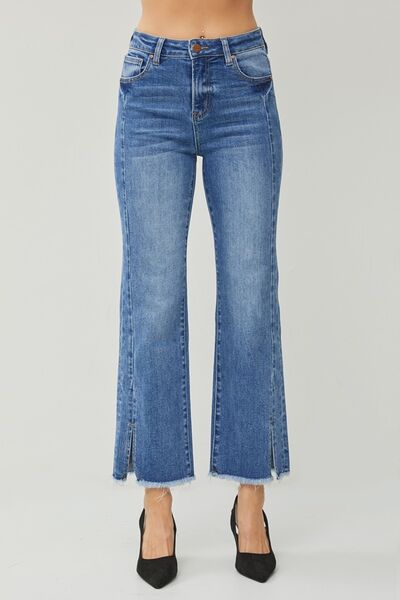 RISEN High Waist Raw Hem Slit Straight Jeans  Southern Soul Collectives