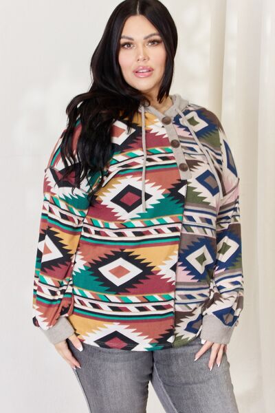 Geometric Exposed Seam Drawstring Hoodie - Southern Soul Collectives