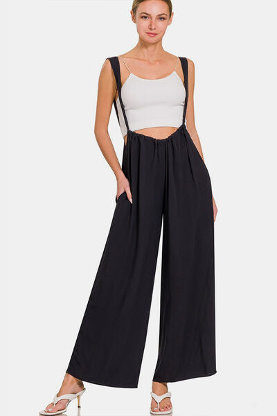 Zenana Tie Back Suspender Jumpsuit with Pockets  Southern Soul Collectives