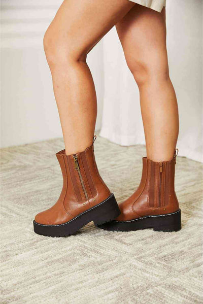 Side Zip Platform Boots in Chestnut Brown  Southern Soul Collectives