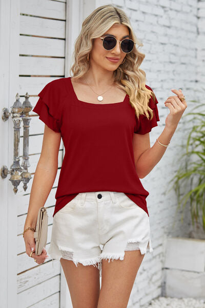 Square Neck Flutter Sleeve T-Shirt  Southern Soul Collectives