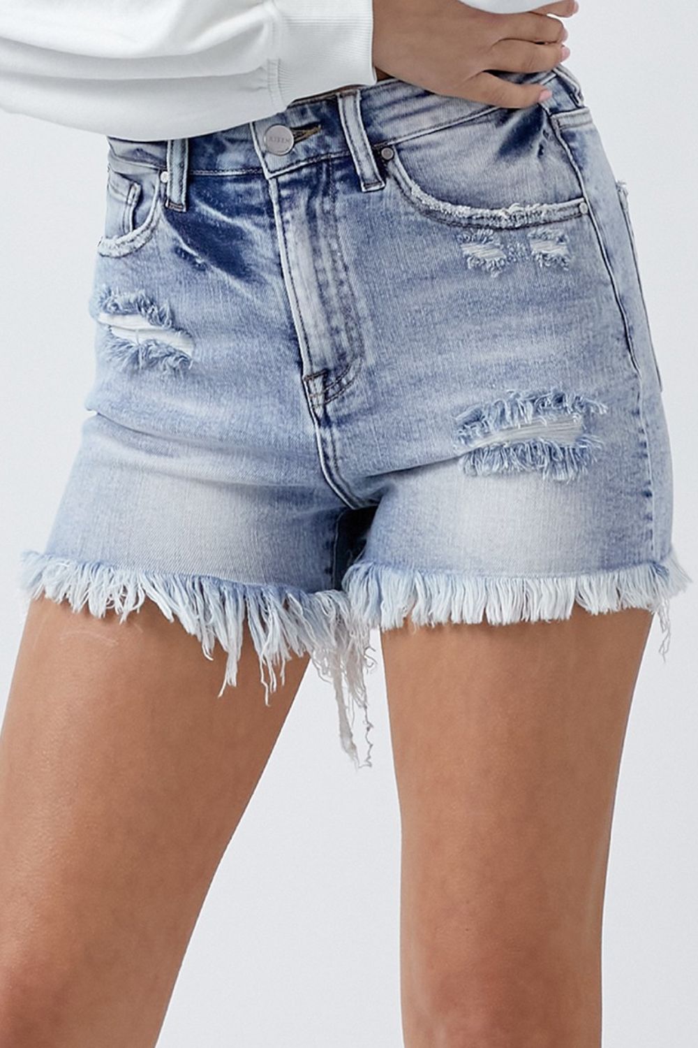 RISEN High Rise Acid Wash Denim Shorts  Southern Soul Collectives