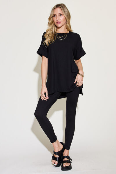 Zenana Full Size Short Sleeve Slit T-Shirt and Leggings Lounge Set  Southern Soul Collectives