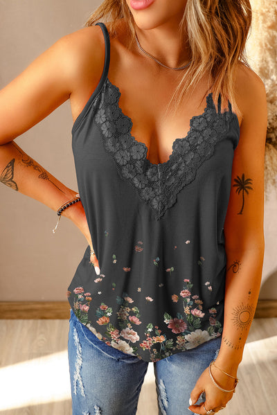 Floral Lace Trim Scalloped Plunge Cami  Southern Soul Collectives 