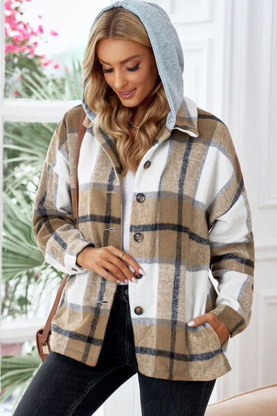 Button Up Plaid Hooded Jacket  Southern Soul Collectives