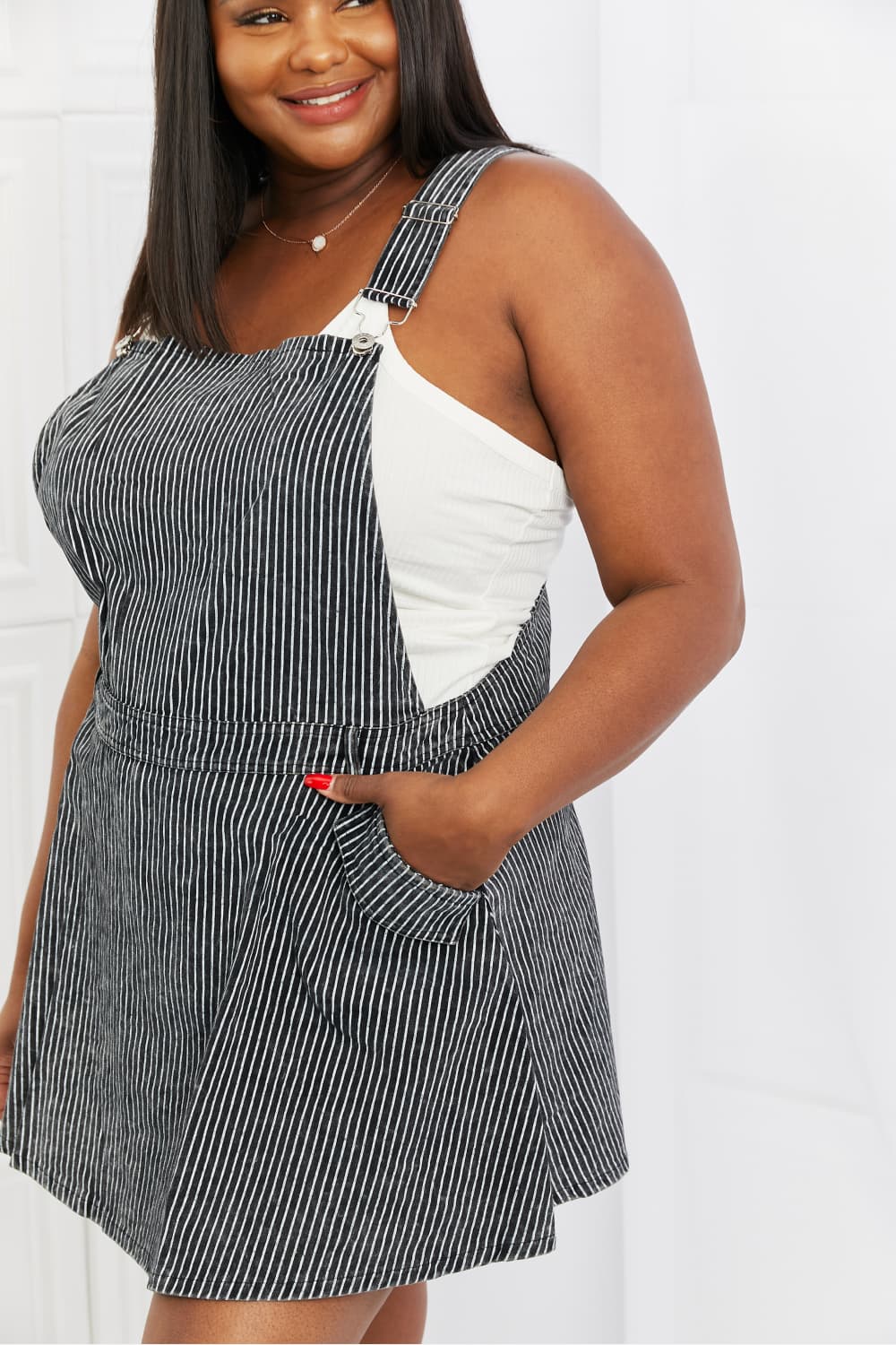 To The Park Overall Striped Skort Dress in Black  Southern Soul Collectives 