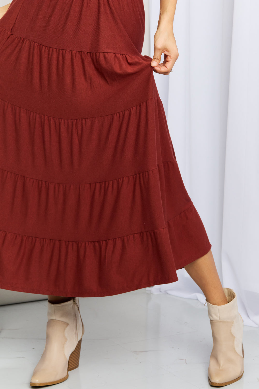 Zenana Wide Waistband Tiered Midi Skirt in Rust  Southern Soul Collectives 