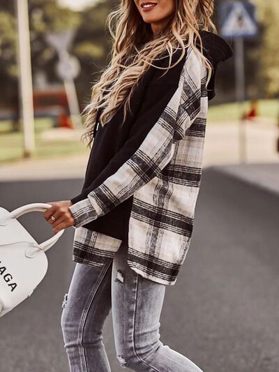 Plaid Drawstring Dropped Shoulder Hoodie  Southern Soul Collectives