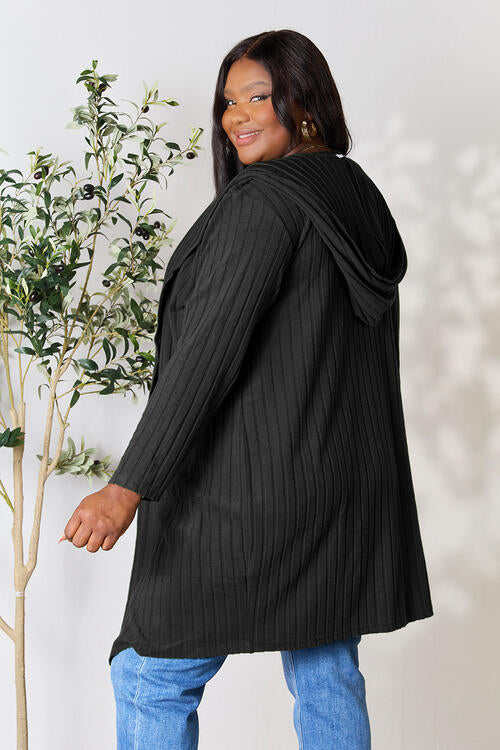 Basics Ribbed Open Front Long Sleeve Hooded Cardigan with Pockets in Multiple Colors  Southern Soul Collectives