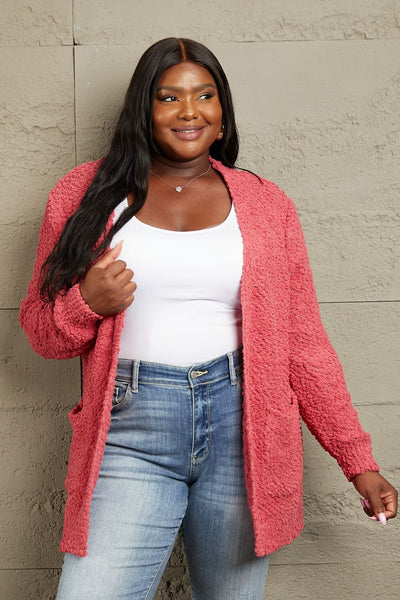 Zenana Falling For You Open Front Popcorn Cardigan in Strawberry  Southern Soul Collectives 