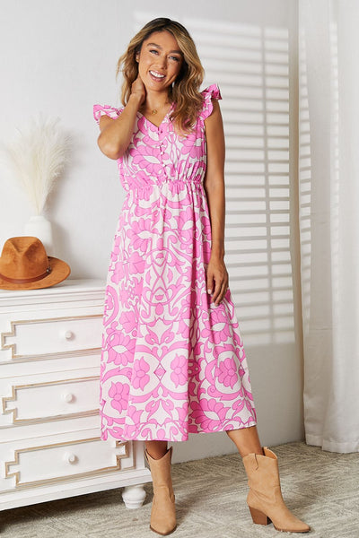 Pretty in Pink Floral V-Neck Cap Sleeve Midi Dress  Southern Soul Collectives 