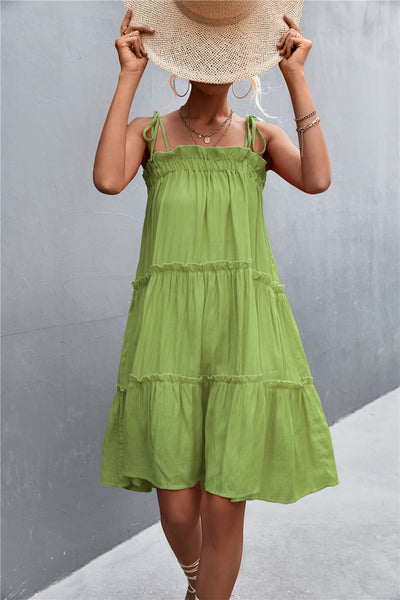 Tie-Shoulder Frill Trim Sleeveless Dress  Southern Soul Collectives 