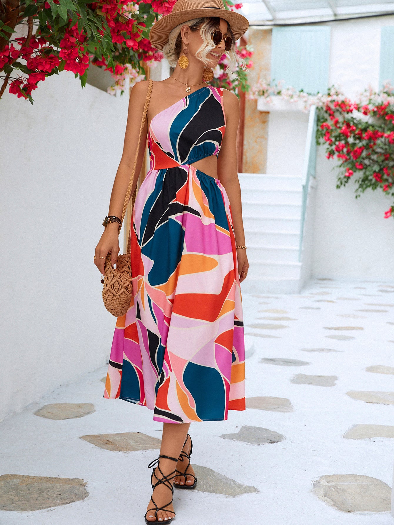 Printed Cutout One-Shoulder Sleeveless Dress  Southern Soul Collectives 