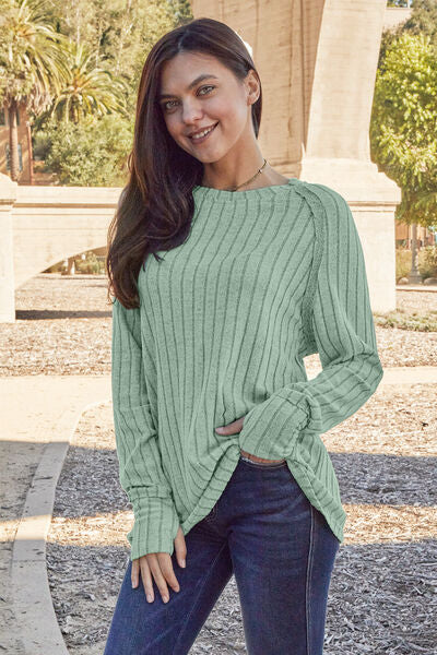 Ribbed Round Neck Long Sleeve Knit Top with Thumb Holes in Multiple Colors  Southern Soul Collectives